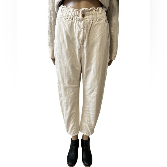 Zara Cream Coloured Paper Bag Waist Jeans - Picture 1 of 5